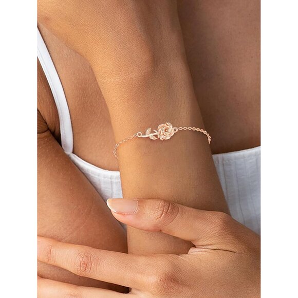Rose Flower Bracelet for Women 925 Sterling Silver, Elegant & Durable Jewelry Gi - Picture 4 of 7